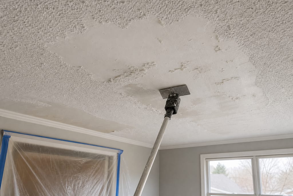 Popcorn Ceiling Removal & Re-Texture photo